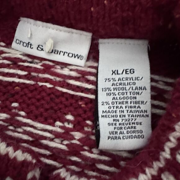 Vintage Croft & Barrow Red Wool Blend Reindeer Snowflake Sweater Christmas XL - Picture 5 of 7